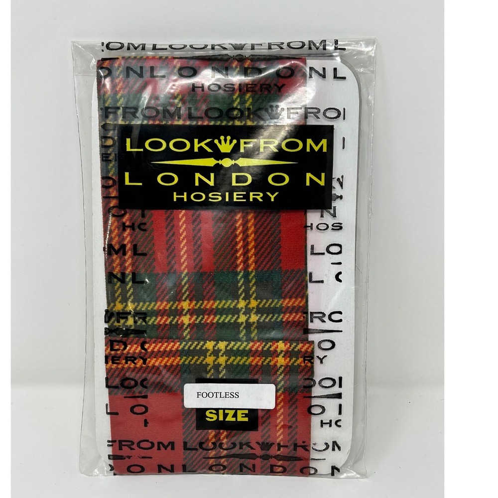 Look From London Hosiery Red Tartan Plaid Footless Tights One Size Made in USA